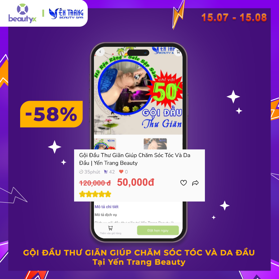 Gội đầu thư giãn trên app beautyx giảm còn 50k