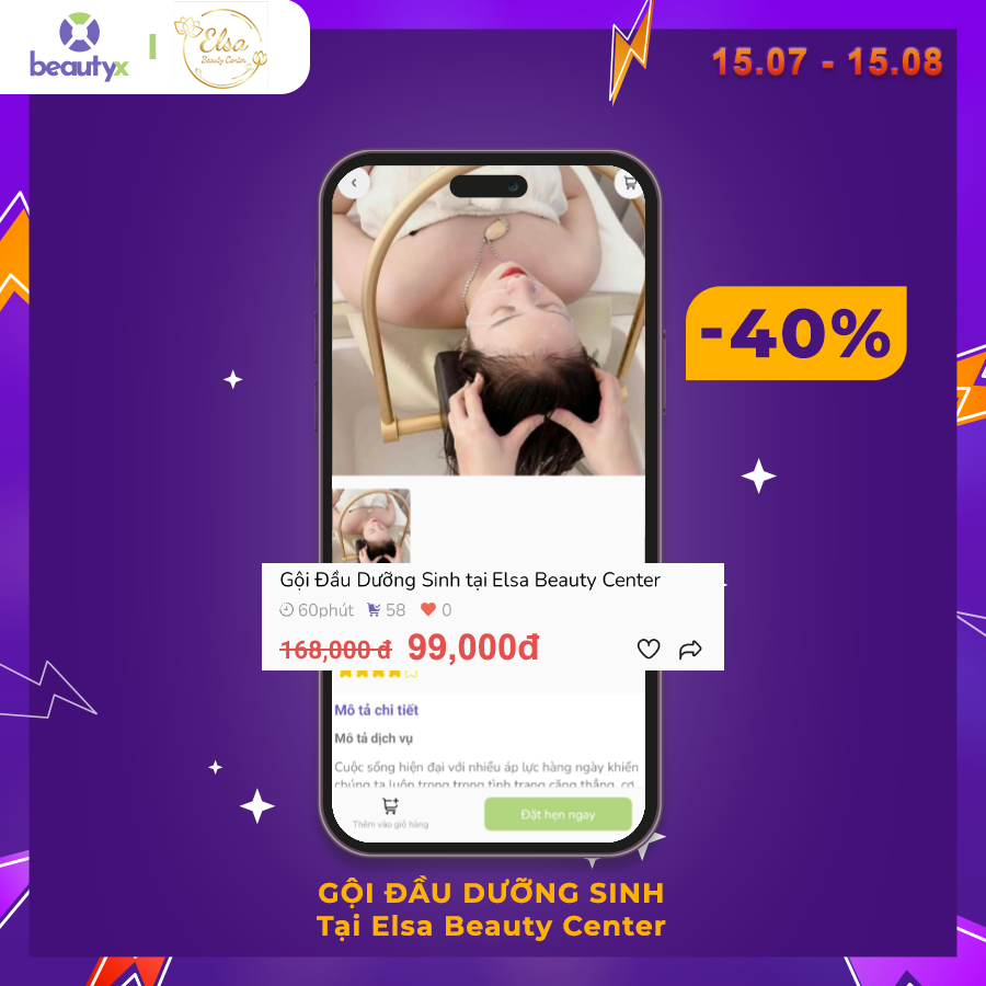 Khuyến mãi 40% trên BeautyX với gói gội đầu dưỡng sinh tại Elsa spa