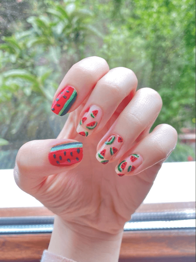 Mẫu nail tết dưa hấu