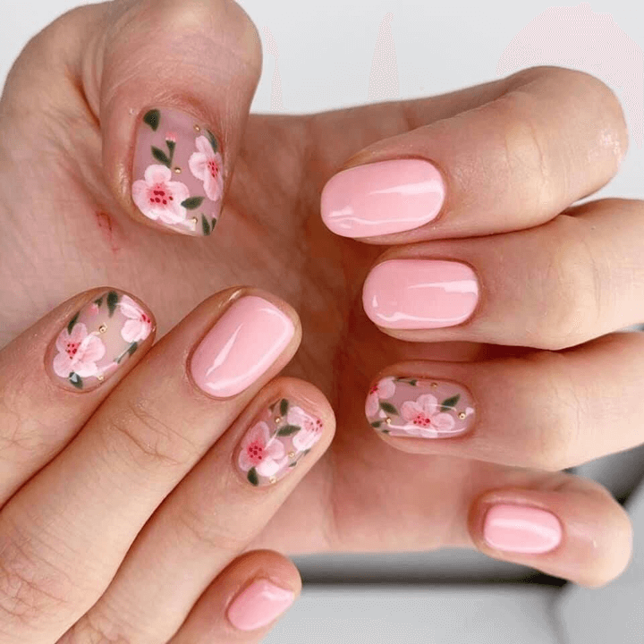 Mẫu nail tết hoa đào