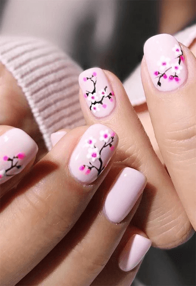 Mẫu nail tết hoa đào