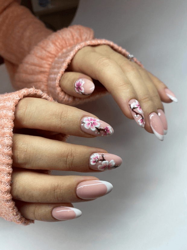 Mẫu nail tết hoa đào