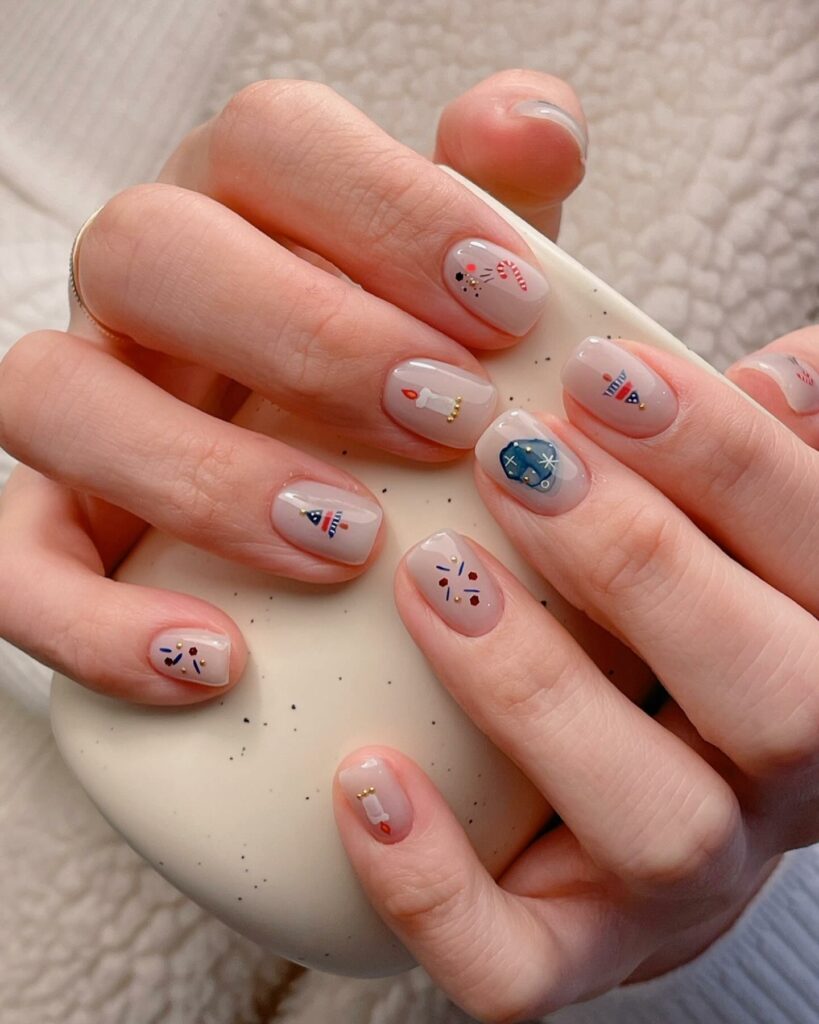 Mẫu nail tết đính đá cực đẹp cho chị em